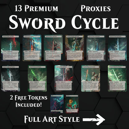 all mtg sword cards Premium Sword Cycle Pack- 13X Cards. All 11 Swords and 2 tokens! – Landfall Proxies